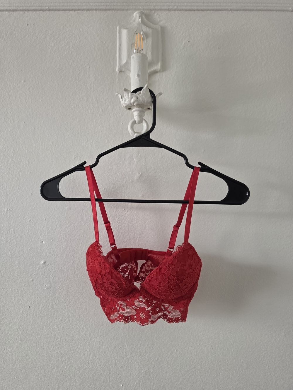 H&M Red Lace Push-up Bra with Longline Band